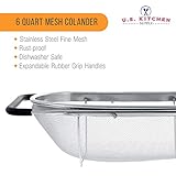 U.S. Kitchen Supply - Premium Quality Over The Sink Stainless Steel Oval Colander with Fine Mesh 6 Quart Strainer Basket & Expandable Rubber Grip Handles - Strain, Drain, Rinse Fruits, Vegetables