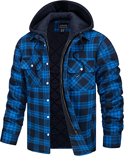 TACVASEN Flannel Jacket for Men - Fleece Casual Cargo With Hood, Quilted Lined Winter Fishing Work Shirt