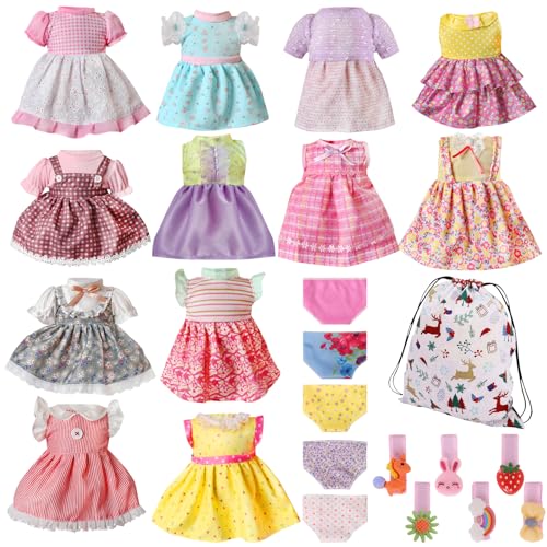 MLcnleS Alive Baby Doll Clothes and Accessories - 12 Sets Girl Doll Clothes Dress for 12 13 14 15 16 Inch Doll, Baby Doll Clothes - Doll Outfits Accessories w/Hairpin & Underwear for Doll Gift