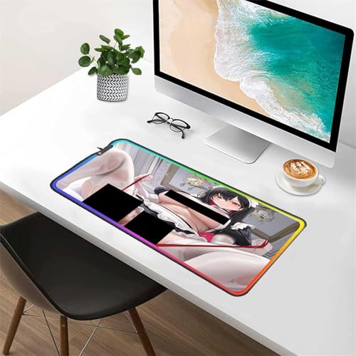 Mouse Pad Sexy Anime RGB Mousepad XXL LED Backlight Gaming Keyboard Large Gamer Pc Extended Mat Desk Sexy Butt Breasts Chest (27.55x12 inche)