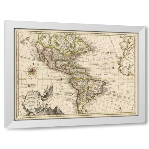 ArtDirect A New Map of America - 1769 36x28 XL White Modern Wood Framed Art Print by Vallet