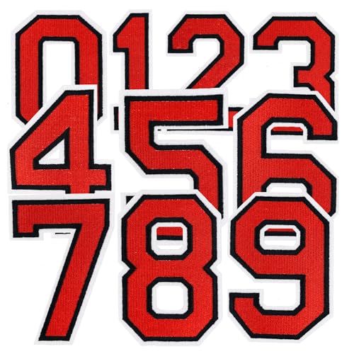 LSparhes 4.5" Big Iron on Numbers for Jeysey Clothing Letterman Jackets Red Embroidered Number Patches 0-9 Fabric Felt Varsity Number Appliques