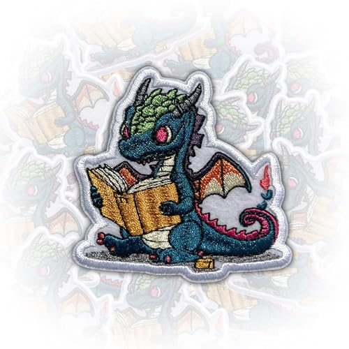 ROISEPOSIE Dragon Reading Book Patch, 3 Inches Iron On/Sew On Embroidered Applique Fabric Fantasy Dragon Patches for Clothes Backpacks Hat Jeans, Cute Bookish Embroidery Patches for Book Lovers