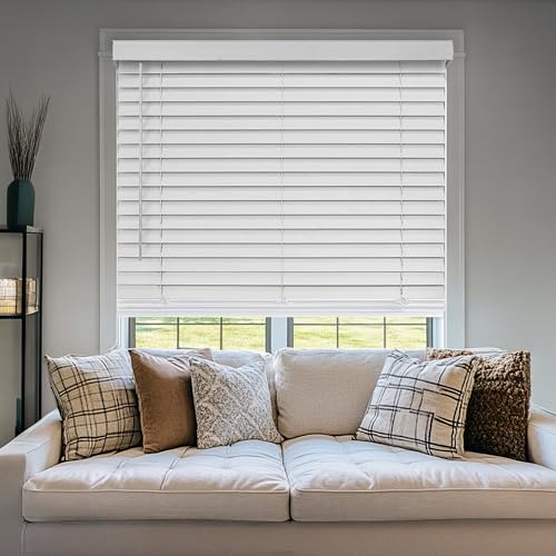 CHICOLOGY Faux Wood Blinds , Window Blinds , Wood Blinds , Window Shades , Window Treatments , Blinds & Shades , Window Shades For Home , Wooden Blinds , Basic White , 34"W X 60"H