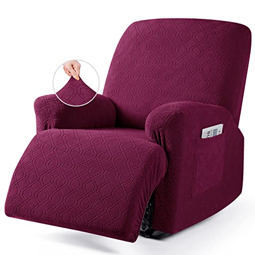 VANSOFY Recliner Chair Cover, 3-Pieces Stretch Recliner Covers for Recliner Chair Soft Reclining Chair Slipcover Furniture Protector for Dogs Cats(Burgundy)