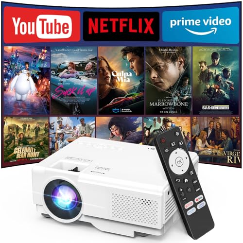 【Netflix Officially】NISOO Smart Projector with WiFi and Bluetooth, Mini Movie Projector with Apps Built-in, 1080P Outdoor Projector for Phone/PC/HDMI/USB, Two-way Bluetooth, 50% Zoom