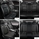 MINGBRON Leather Car Seat Covers 5 Pieces, Full Set Universal Seat Covers for Cars, Waterproof Nappa Leather Auto Seat Protectors, Black Car Seat Cover Most Sedans SUV Pick-up Truck Black&BeigeLine