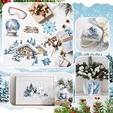 16 Sheets Winter Rub on Transfers for Crafts Snow Style Scrapbook Stickers Rub on Decals for DIY Wood Furniture Fabric Journal Dairy Envelope Crafts, 5.9 x 5.9 Inch