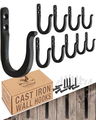 Railroad Spike Cast Iron Hooks (10 Pack) Two Mounting Holes for Greater Strength - Handmade Blacksmith, Wall Mounted, Farmhouse Decor Cast Iron Wall Hooks, Vintage Hooks for Hanging (3.75 inches tall)