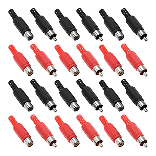 The Lord of the Tools 40PCS Solder RCA Plug Adapter Audio Video Connector Replacement RCA Male and Female Plug Jack (10 Red/Black Male & 10 Red/Black Female)