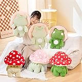 XSHYE Frog Plush Cute Frog Mushroom Hat Stuffed Animals Kawaii Plush Toys Throw Pillow Home Room Decor Aesthetic Gift(Light Green Frog Red Hat)