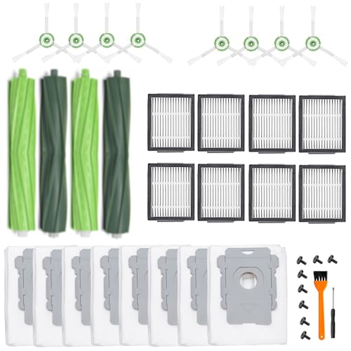 26 Replacement Parts for iRobot Roomba i7 i7+ i3 i3+ i4 i4+ i5 i5+ i6 i6+ i8 i8+ E5 E6 E7 Robot Vacuum Accessories, 2 Rubber Roller 8 Filters 8 Side Brushes 8 Vacuum Bags（NOT Fit the Combo J7+）