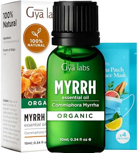 Gya Labs Organic Myrrh Essential Oil for Skin and face- 100% Pure Natural Myrrh Oils Organic for Diffuser, Hair, Candle Making & Massage, Natural Aromatherapy (0.34 Fl Oz)