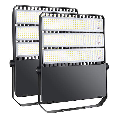 ledmo 360W LED Flood Lights Outdoor, Super Bright 50400Lumen Stadium Lighting, Adjustable Bracket Exterior Commercial Floodlights for Sports Fields, Backyard, Arena,House, Waterproof 5000K (2Pack)