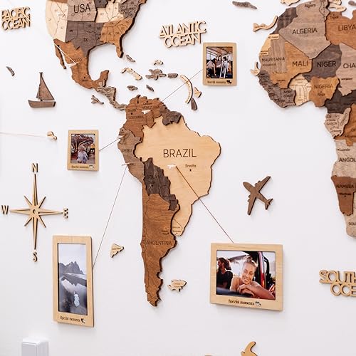 ENJOY THE WOOD 3D Wood World Map Wall Art Large Wood Wall Décor Housewarming Gift Idea Wood Wall Art World Travel Map For Home & Kitchen or Office (Multicolored, M)