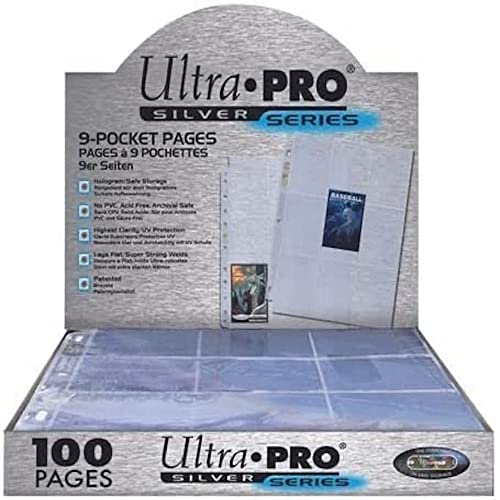 Ultra PRO - 11-Hole Punch 9-Pocket Pages Silver Series, 100 Pages to Store Trading Cards, Baseball cards, Pokemon and Baseball Card Sleeves, Card Protector Sheets for Binders