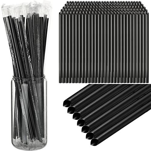 Gerrii 1000 Pcs Black Individually Wrapped Straws 10" Extra Long 6 mm Plastic Drinking Straws Disposable for Party Restaurant Home Milkshakes Coffee Juice Beverage Smoothie