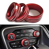 Auovo Anti Dust Mats and Trim for Charger Accessories 2015-2023 6PC Cup Inserts Mats 3 PCS A/C Volume Radio Switch Ring 5 Meters Car Interior Moulding Strip Trim Decal(RED, 3 in 1 Kit)