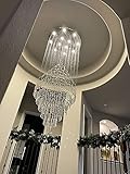 Luxury Large Foyer Chandelier, Modern 12-Lights Round Raindrop Crystal Chandeliers High Ceiling Flush Mount Light Fixtures for Hallway, Entryway, Stairs,Front Entrance D31.5 X H86.7 of CRYSTOP