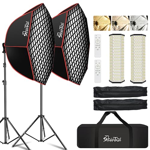 Shirtal Softbox Photography Lighting Kit,37" Octange Softbox Lighting Kit with Honeycomb Grid 110W 2700K-6500K 11000Lux Dimmable LED Prismatic Lamp and Remote Control, Lighting for Video Recording