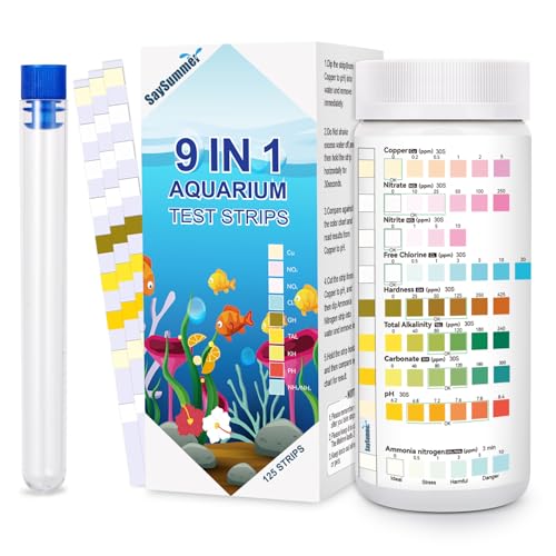 Aquarium Test Strips for Fish Tank: 9 in 1 Aquarium Ammonia Test Strips for Fish Tank - 125 Counts Aquarium Water Test Kit Testing Ammonia Nitrogen, Copper, pH and More