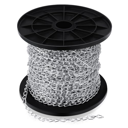 Yaocom 200 ft Galvanized Steel Hanging Jack Chain Metal Silver Link Chain Roll Spool for Light Fixture, Bird Feeders, Overhead Lights, Artworks, Flowerpots (1.3mm)