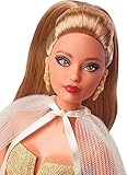 Barbie Signature 2023 Holiday Doll, Light Brown Hair Wearing Golden Gown, Collectible with Doll Stand & Certificate of Authenticity