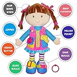 June Garden 15.5" Dressy Friends Belle - Educational Stuffed Plush Doll for Kids and Toddlers 2 Years and Up - Montessori Buckle Soft Toy