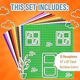 Strictly Briks Classic Stackable Baseplates, Building Bricks for Towers, Shelves, and More, 100% Compatible with All Major Brands, Rainbow Colors, 12 Pack, 10x10 Inches