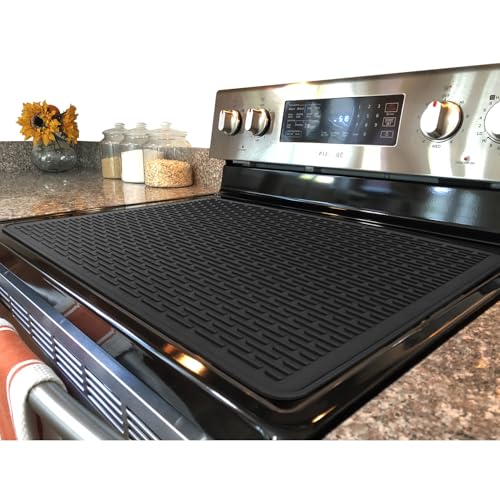 Stove Top Cover for Electric Stove - Silicone Stove Mat for Glass Top Stove, Glass Cooktop Protector, XL Dish Drying Mats For Kitchen, Range Covers for Electric Stove (Black, 30 x 21)