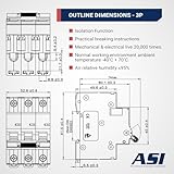 ASI AC Miniature Circuit Breaker - 3 Pole DIN Rail Mount 32 Amp 480 Volt Unit with Shock-Proof Terminations, Trip Curve C, L1, L2, L3 and Neutral Three-Phase Circuits