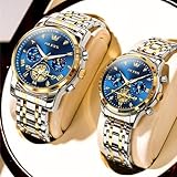 OLEVS Couple Watch His and Her Watch Set Mens Womens Matching Watch Diamond Romantic Valentine’s Day Chronograph Watch