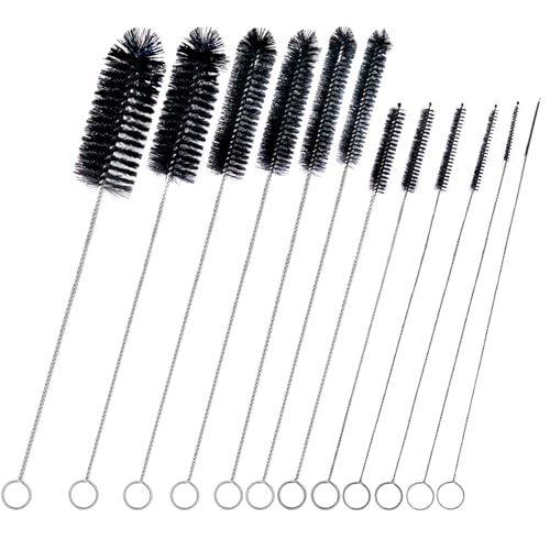 Brush Family Straw Cleaner Brush Set,12 Pieces Extra Long Pipe Water Bottle Brushes for Cleaning Reusable Drinking Straws,Bird Feeders,Pipes,Black (12pcs Different diameters Set)