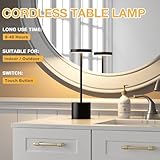 Cordless Table Lamp, 4000mAh Rechargeable Battery Powered Lamps, 3 Color Stepless Dimming, LED Wireless Outdoor Lamps for Dining Room, Bedroom, Bar, Cafe, Restaurant, Patio, Camping, Set of 2- Black