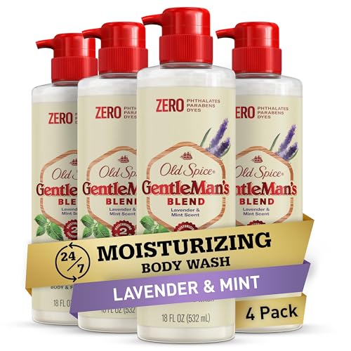 Old Spice Body Wash GentleMan's Blend for Men, 24/7 Moisturization, Gentle on Skin, Lavender and Mint Scent, 18 oz (Pack of 4)