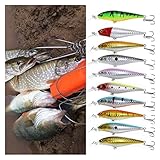 QAZWSXED LESANGBAIHUODIAN 1PCS Colorful Stripe Pattern 11cm 10.5g Hard Bait Minnow Streak Fishing Lures Bass Fresh Water Hook Diving Perch Wobbler Fish (Color : NO6)