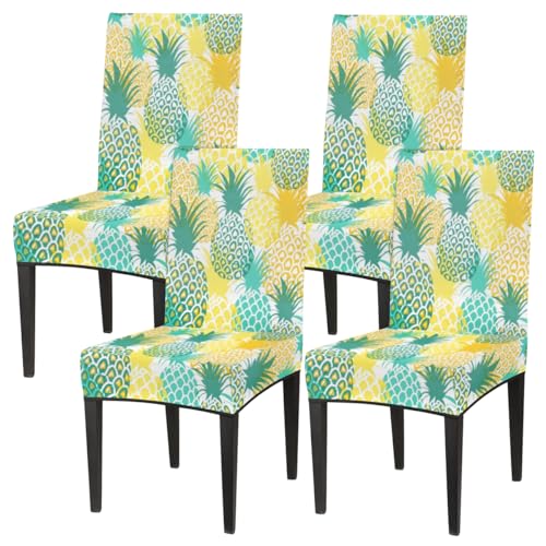 XMNYGJ Tropical Pineapple Dining Room Chair Covers Set of 4 Stretch Parsons Chair Slipcovers Washable Removable Kitchen Seat Protector for Hotel Restaurant Banquet Party