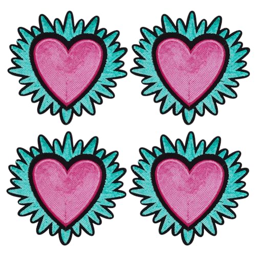 INFUNLY 4pcs Red Heart Sequin Applique Embroidered Iron on Patches Large Love Shiny Sequins Patches Embellishments DIY Patch Sequin Applique for T-Shirts Clothes Jeans Jackets Hoodies Decor