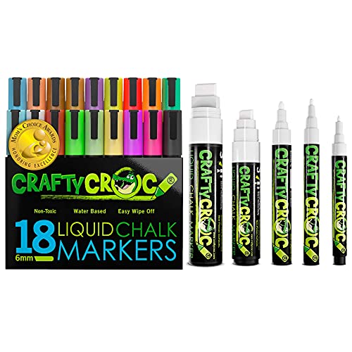 Chalk Markers Bundle, 18 Jumbo Pack with Neon and Earth-tone Colors and 5 Pack White Multi-size Tip Liquid Chalk Markers