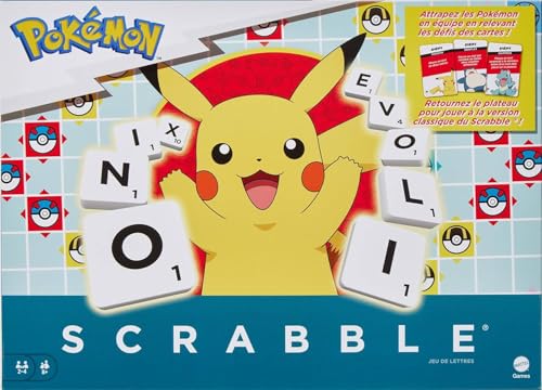Mattel Games Pokemon Scrabble, Family Letter Game with Two Ways to Play, Includes 50 Pokemon Character Challenge Cards for 2-4 Players, HXT27
