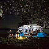 CORE 12 Person Instant Cabin Tent with LED Lights | Large 3 Room Family Lighted Pop Up Tent for 2 Minute Camp Setup | Included Storage Pockets for Camping Accessories