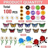 Coopay 100 Pieces Flower Butterfly Iron/Sew on Patches Sunflower Cute Embroidered Applique Rose Patches for Clothing Large Colorful Decorative Daisy Patches for Clothes Dress Hat Jeans DIY