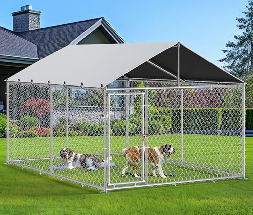 YITAHOME 10'x10' Outdoor Dog Kennel with Metal Dog Gate, Outdoor Dog Kennel with Roof, Heavy Duty Dog Kennel for Outdoor Backyard Farm Use