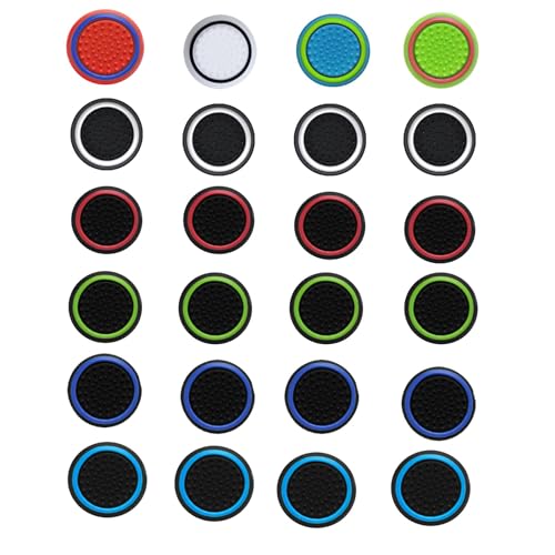 CTHTBZ 24PCS Non-Slip Silicone Analog Joystick Thumb Stick Grip Caps for PS2, PS3, PS4, PS5, Xbox One, Xbox Series X/S, Xbox 360, Switch Pro Controller (Black&White)