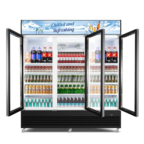 Commercial Beverage Refrigerator, 75" W 60 Cu. Ft. Commercial Drink Fridge, Display Refrigerator with 3 Glass Door, Commercial Display Fridge with 12 Adjustable Shelves, for Shop, Restaurant, Bar