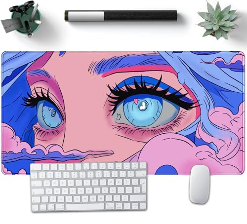 Nasdalgias Anime Girl Loving Eye Desk Mat Desk Mat Pink Desk Pad Aesthetic Japanese Mouse Pad Large XXL Gaming Mousepad Computer Keyboard Mat Desk Matt for Desktop Office Decor Deskmat 31.5 X15.7In