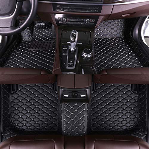 Muchkey Car Front and Rear Floor Mats Carpet Floor Mats Leather Fit for Passat B3 B4 B5 B6 B7 B8 2015-2018 All Weather Protection Waterproof Car Mats(Black with Beige Stitching)