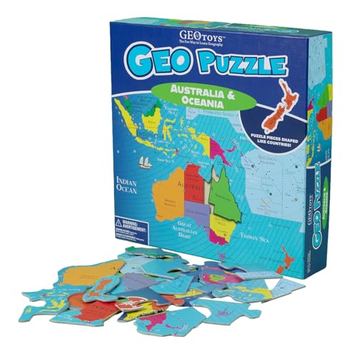 GeoToys GeoPuzzle, Australia & Oceania Shaped Jigsaw Puzzles, 70 Pc Geography Puzzle, Geography Game, Map Puzzle - Jigsaw Puzzles for Kids Ages 6-9 Years Old