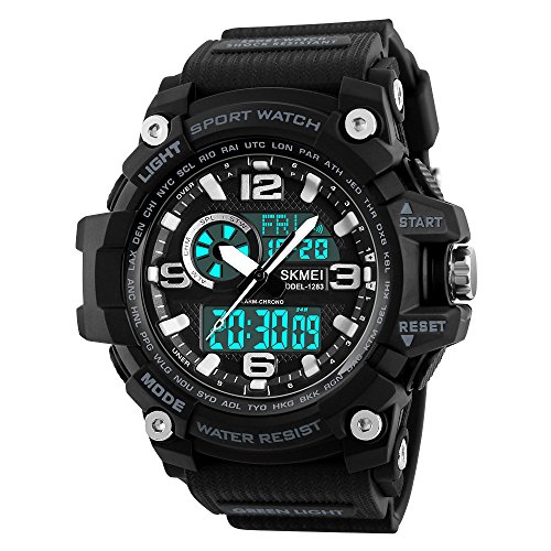 SKMEI Men's Digital Sports Watch, 50M Waterproof Military Watches LED Screen Large Face Stopwatch Alarm Wristwatch