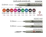 Sakura Pigma Micron pens 12 Fineliner Drawing Set (05 Assorted Color with Black Brush, 08, 01 & 05)